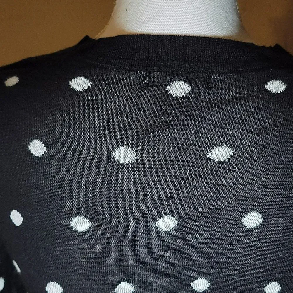 Halogen Womens B/W Polka Dot Crew Neck Front Button Cardigan Sweater Size 8 P